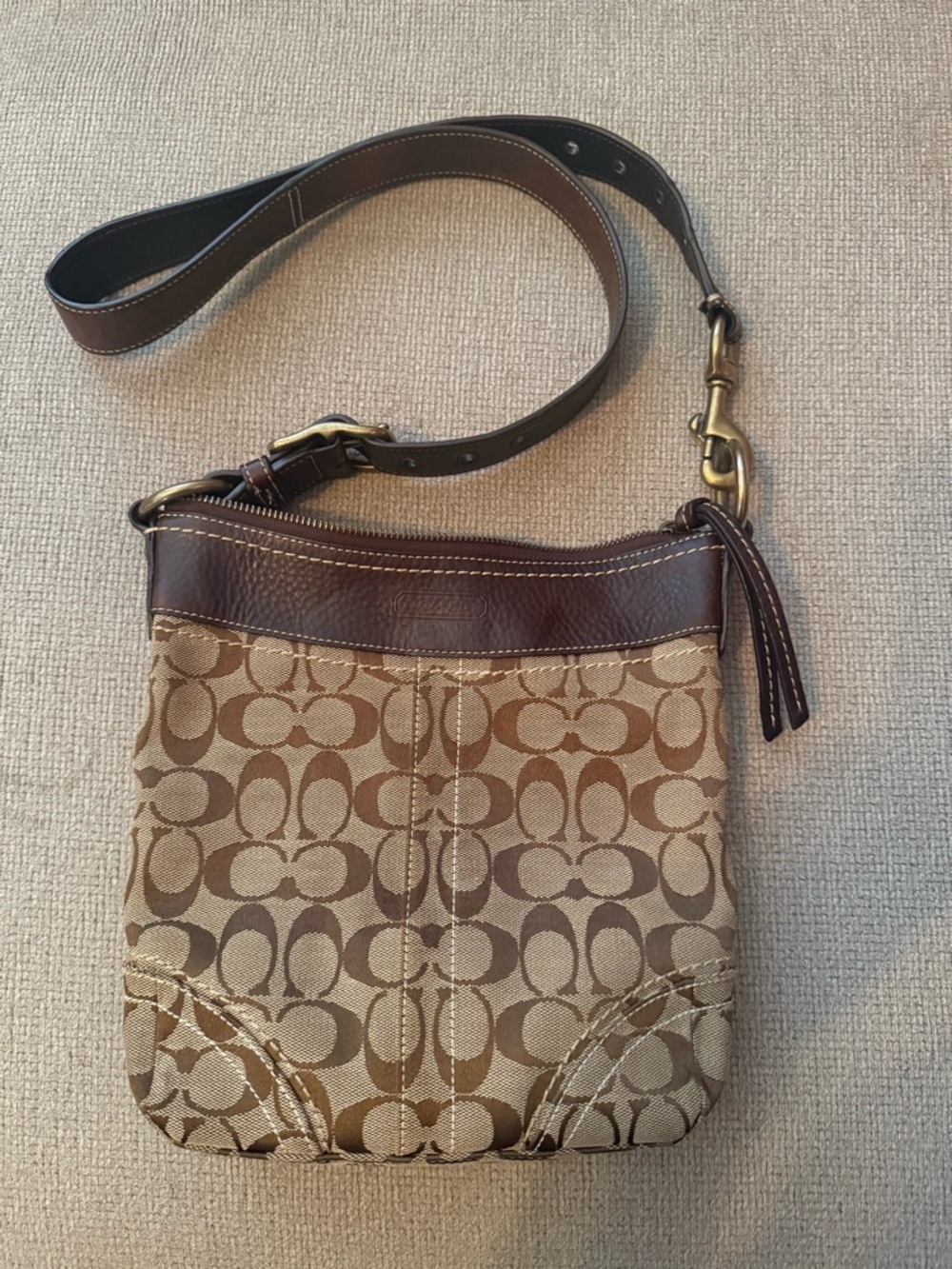 Coach Tan & Brown Signature Canvas Crossbody Bag